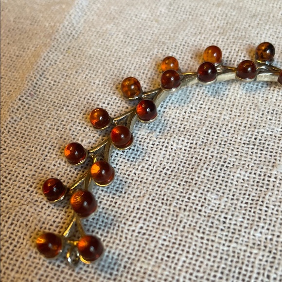 Vintage Old Pawn .925 Sterling Silver and Baltic Amber Organic Floral Bracelet - Picture 3 of 10